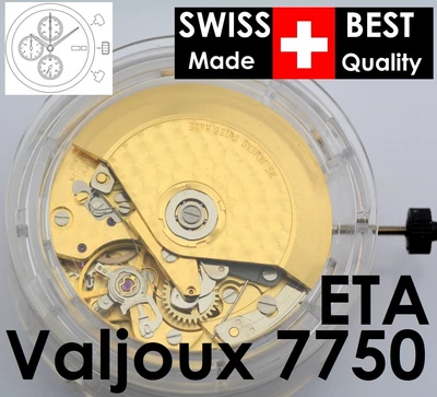 $335 • Buy Swiss ETA VALJOUX 7750 25 Jewels Automatic Movement. Gold Colour