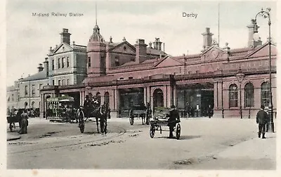 Early Colour Tinted POSTCARD - Midland Railway Station Derby • £3