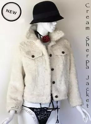 Victorias Secret Fashion Show Crop White Cream Beige Sherpa Fur Coat Jacket Xs • $74.99