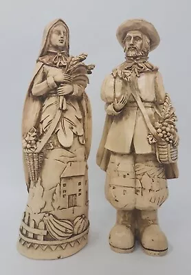 10  Tall Thanksgiving Harvest Pilgrim Couple Resin Stoneware Figurine Decoration • $17