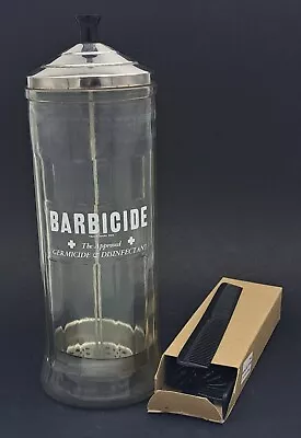 Vintage  Barbicide Barbers Disinfectant Glass Jar W/ Metal Lid Insert & Combs • $9.95