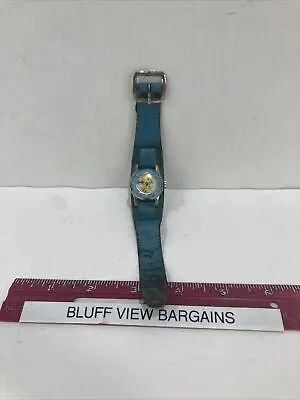 Vintage Barbie Watch Swiss Hand Wind Lady Gold Tone Original Blue Leather Band • $39.99