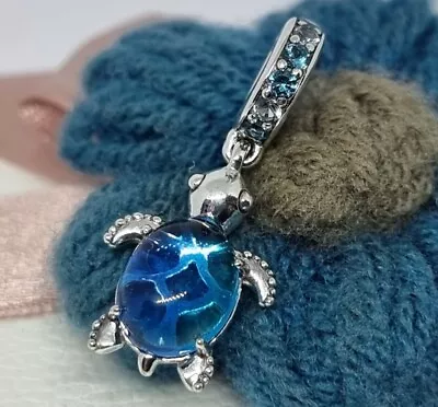 Genuine Pandora Blue Murano Glass Sea Turtle Dangle Charm 💕 S925 ALE  • £35