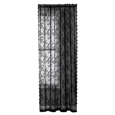 Window Drape Washable Decorative Window Drape Black Floral Lace Curtain • $13.88