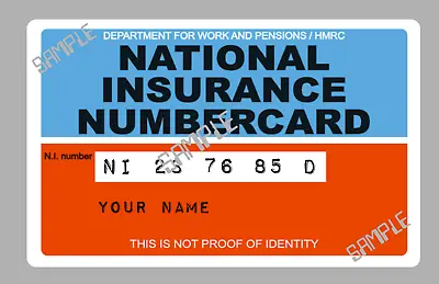 £3.90 • Buy National Insurance Number Card Replacement NI Custom Plastic PVC CR80 86x54mm