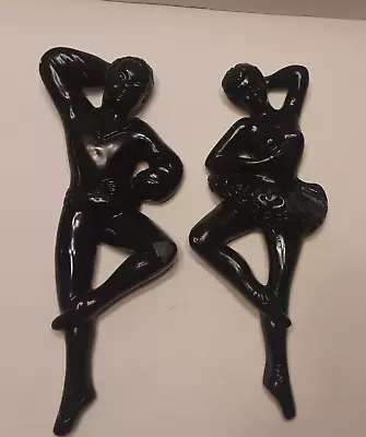 Vintage Chalkware Ballet Dancers Mid Century Modern Mcm Wall Plaque Set Black • $42.99