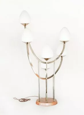 Vintage Majestic Mid Century Modern Frosted Egg Glass Gold Brass Table Lamp • $2900