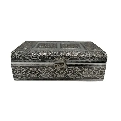 £12.99 • Buy Indian Silver Embossed Jewellery/Trinket Box With Midnight Black Interior Velvet