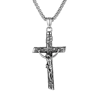 Christian Jesus Cross Pendant Religion Classic Mens Titanium Steel Necklace Fact • $14.95