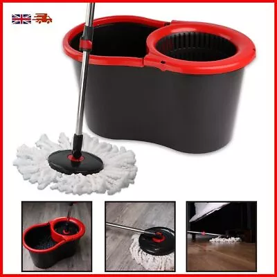 £8.50 • Buy 360° Rotating Magic Spin Floor Mop Bucket Set Microfibre With 2 Heads For Clean