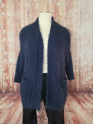 Zara Knit Women's Open Jacket Blue Fur Teddy Long Sleeve V-Neck Lapel Size M • $17.07