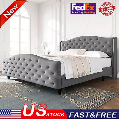 Upholstered King/Queen Size Bed Frame Tufted Platform W/ Headboard Easy Assembly • $359.55