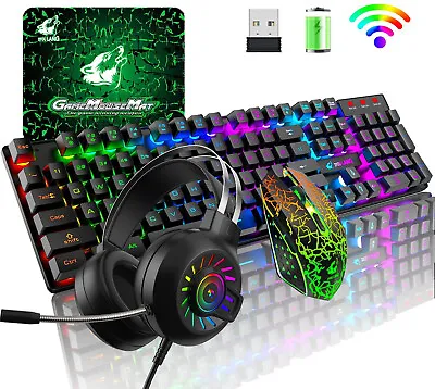 $73.05 • Buy Wireless For PC PS4 Gaming Keyboard And Mouse And Headset Set USB Rainbow LED AU