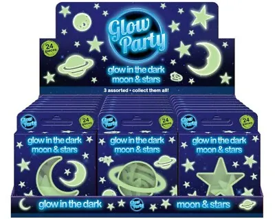 24 Wall Glow In The Dark Moon+Stars Stickers Baby Kids Nursery Bed Room Ceiling • £2.95