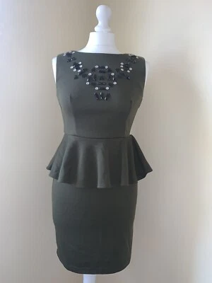 £5.99 • Buy Eva And Lola Dark Green Dress With Peplum Bottom And Embelished Neckline