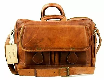 Handmade Men's Goat Leather Vintage Laptop Messenger Shoulder Bag Briefcase • $105.60