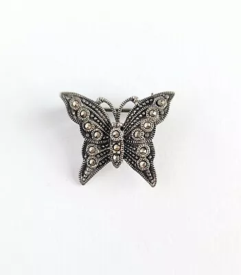 Vintage Sterling Silver 925 & Marcasite Butterfly Fashion Brooch Pin  • $25.99