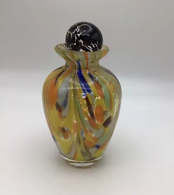 Perfume Bottle Orange Multi-Color Swirl Art Glass With Stopper End Of Day • £24.12