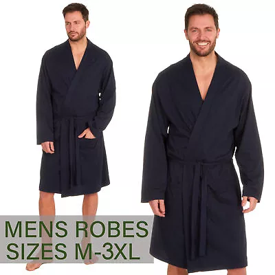 Mens Robe Medium Large X-Large 2XL 3XL Navy Kimono Dressing Gown Summer Jersey • £18.99