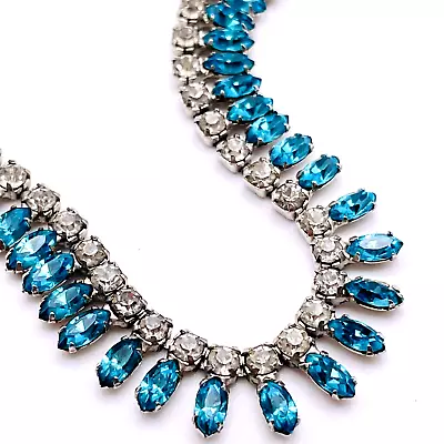 Vintage Sapphire Blue Clear Austrian Crystal Rhinestone Necklace Signed WEISNER • $55