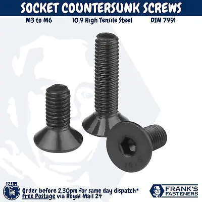 M3 M4 M5 M6 10.9 High Tensile Steel Socket Countersunk Screws Hex Allen Key Bolt • £2.67