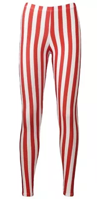 Red & White Vertical Stripes Candy Cane Printed Leggings Fancy Dress Halloween • $22.40