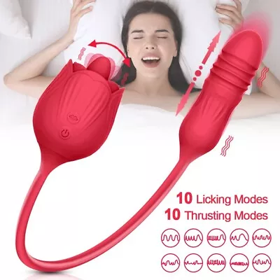 Rose Clit G-spot Vibrator Oral Licking Thrusting Dildo Bullet Sex Toys For Women • $17.99