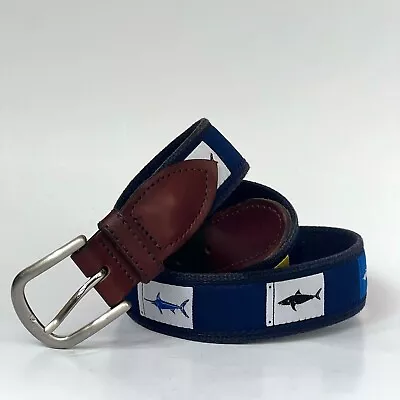 The Belted Cow Company Leather Canvas Fish Tap Belts Men's Size 38/95 • $24.99