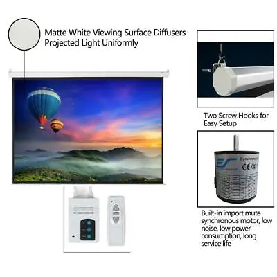 100  4:3 Foldable Electric Motorized Projector Screen HD Home Theater + Remote • $73.99