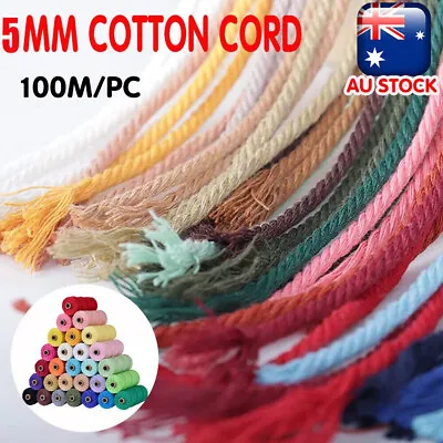 5mm 100m Natural Cotton Twisted Cord Craft Macrame Artisan Rope Craft String AU • $16.72
