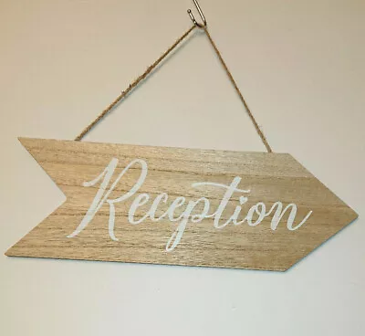 £6.95 • Buy WEDDING Reception DIRECTION ARROW Rustic MDF & Veneer WHITE SCRIPT Jute String
