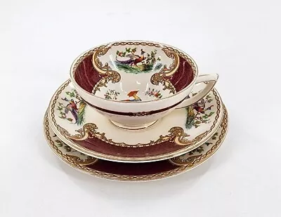 Royal Crown Myott Staffordshire Chelsea Bird Red Dessert Plate Teacup Saucer Vtg • $29.99