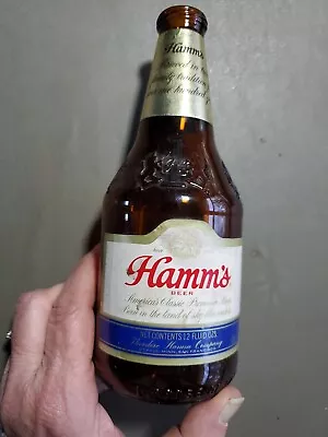 Vintage Hamm's Beer Bottle 7 3/8  High Cap Embossed Design Below Neck Label • $18