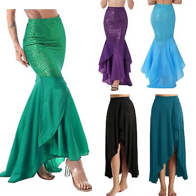 US Womens Mermaid Tail Halloween Cosplay Costumes Mesh Panel Sequins Maxi Dress • $23.08