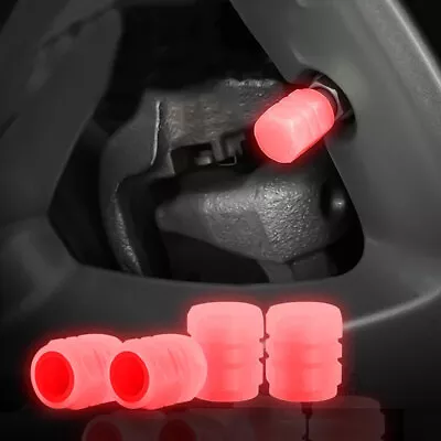 4x Caps Glow In Dark Car Valve Caps Tyre Valve Stem Air Dust Wheel Rim Cover Red • $4.39