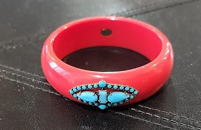 Lulu Frost For J Crew Red Lucite Bracelet With Turquoise Blue Design • $23