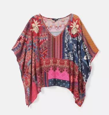 Desigual Womens Size Medium Boho Floral Batwing Blouse Top Pakaian Jadi Wanita • $123.04