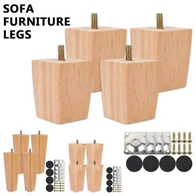 $23.19 • Buy 4Pcs Wooden Furniture Legs + Pads Turned Couch Sofa Cabinet Raw Feet Lounge Xz