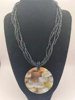 Vintage Multi-Strand Beaded Necklace With Mother Of Pearl Pendant • $20