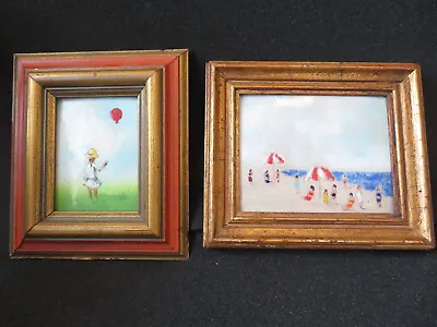 2 Vintage 1960s Framed ENAMEL ON COPPER Paintings Beach/Balloon Sgnd MAX KARP • $725