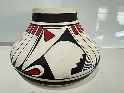 Mexican  Indian Clay Pot Hand Painted Red Black & White • $40