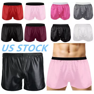 US Mens Satin Silk Boxers Shorts Panties Pyjamas Bottom Underwear Sleepwear • $8.59