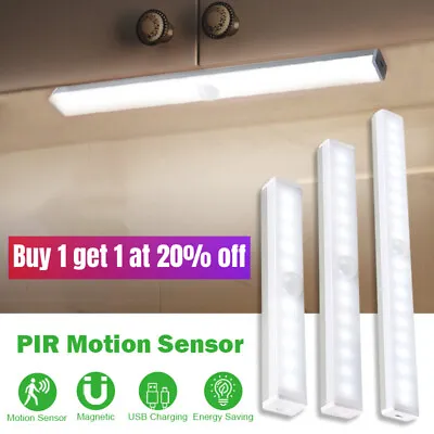 LED Motion Sensor Under Cabinet Closet Light USB Rechargeable Kitchen Lamp Strip • £5.56