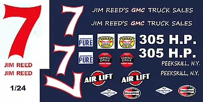 #7 Jim Reed GMC Truck Sales 1959-60 1/24th Scale Waterslide Nascar Decals • $8.50