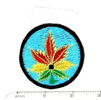 Embroidered Marijuana Pot Turquoise Rasta Mini Patch Fair Trade Nepal 2  Round • $4.50