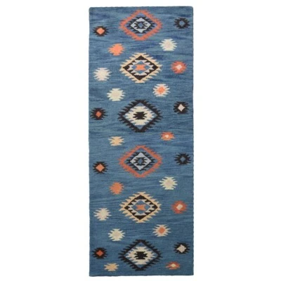 $198.40 • Buy Southwest Geometric Blue Area Rugs Hand-tufted Wool All Sizes Carpet
