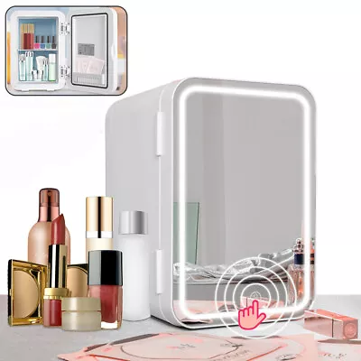 Portable Mirrored Fridge 8 L Mini Refrigerator Skin Care Makeup Storage Beauty • £44.99