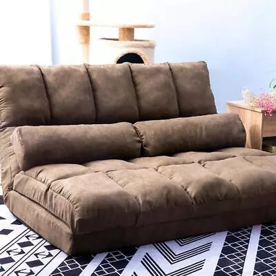 New Practical Modern Brown Chaise Lounge Sofa Floor Couch And Sofa W/2 Pillows • $239.61