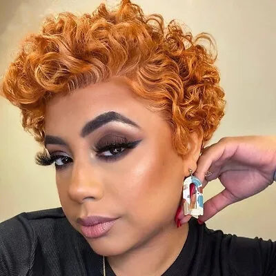 Curly Bob Orange Wigs Lace Front Human Hair Wigs Virgin Short Pixie Cut Wig 13x1 • $47.82