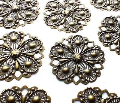 10 X Flower Shape Filigree Embellishments Charms Bronze Tone Metal Craft 46mm • £2.24